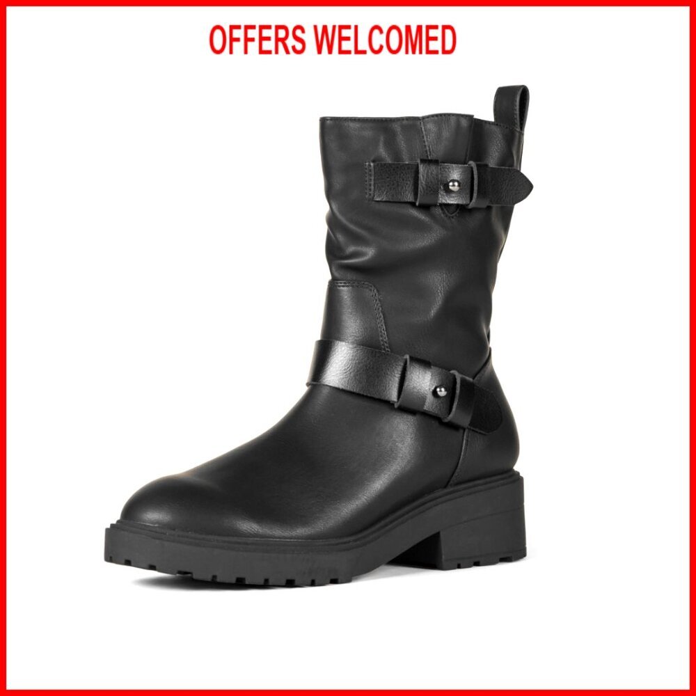 Women's Mid Calf Cropped Biker Boots with Memory Foam Insole